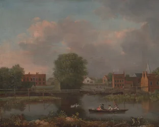 Eine Flusslandschaft, möglicherweise ein Blick vom Westende der Rochester-Brücke
